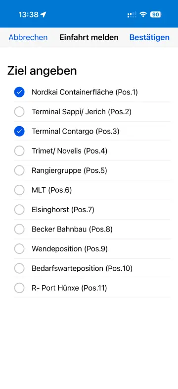 Dialog Einfahrt melden