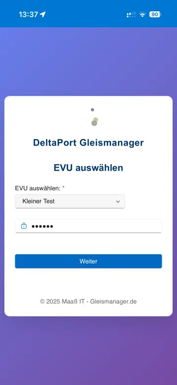Login Seite mit EVU-Daten